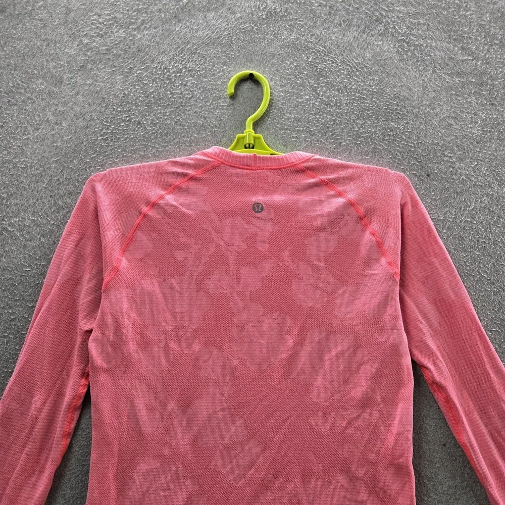 Lululemon Women Shirt 8 Pink Floral Swiftly Tech Activewear Crew Neck Pullover